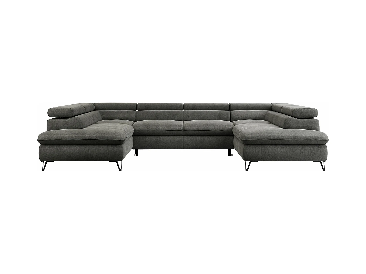 Ecksofa PETER U - schlaffunktion und Bettkästen, verstellbare Kopfstützen - Dunkelgrau Velvet