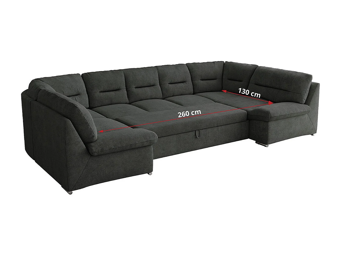 Ecksofa COMODO U, Große Wohnlandschaft, mit Schlaffunktion - Dunkelgrau Stukture