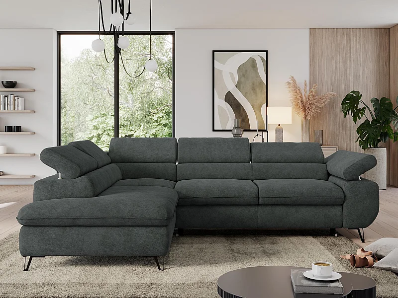 Ecksofa PEDRO - L-Form mit Schlaffunktion 200x125 cm, verstellbaren Kopfstützen - Dunkelgrau Stukture - Ecke Links