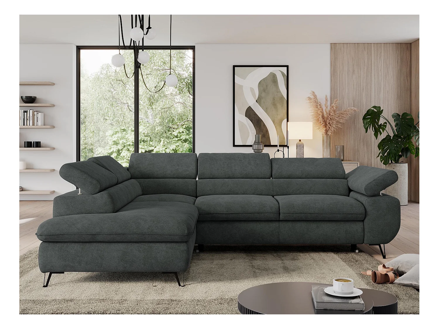 Ecksofa PEDRO - L-Form mit Schlaffunktion 200x125 cm, verstellbaren Kopfstützen - Dunkelgrau Stukture - Ecke Links