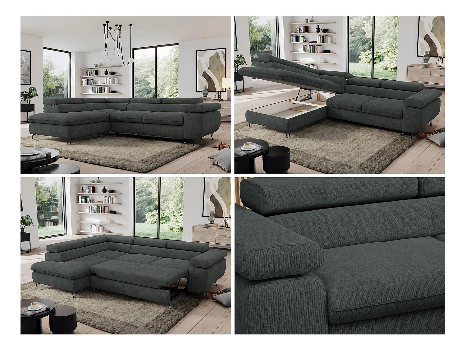 Ecksofa PEDRO - L-Form mit Schlaffunktion 200x125 cm, verstellbaren Kopfstützen - Dunkelgrau Stukture - Ecke Links