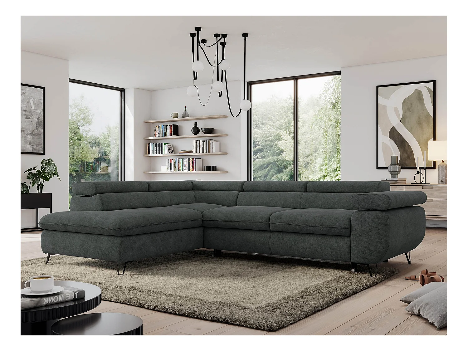 Ecksofa PEDRO - L-Form mit Schlaffunktion 200x125 cm, verstellbaren Kopfstützen - Dunkelgrau Stukture - Ecke Links