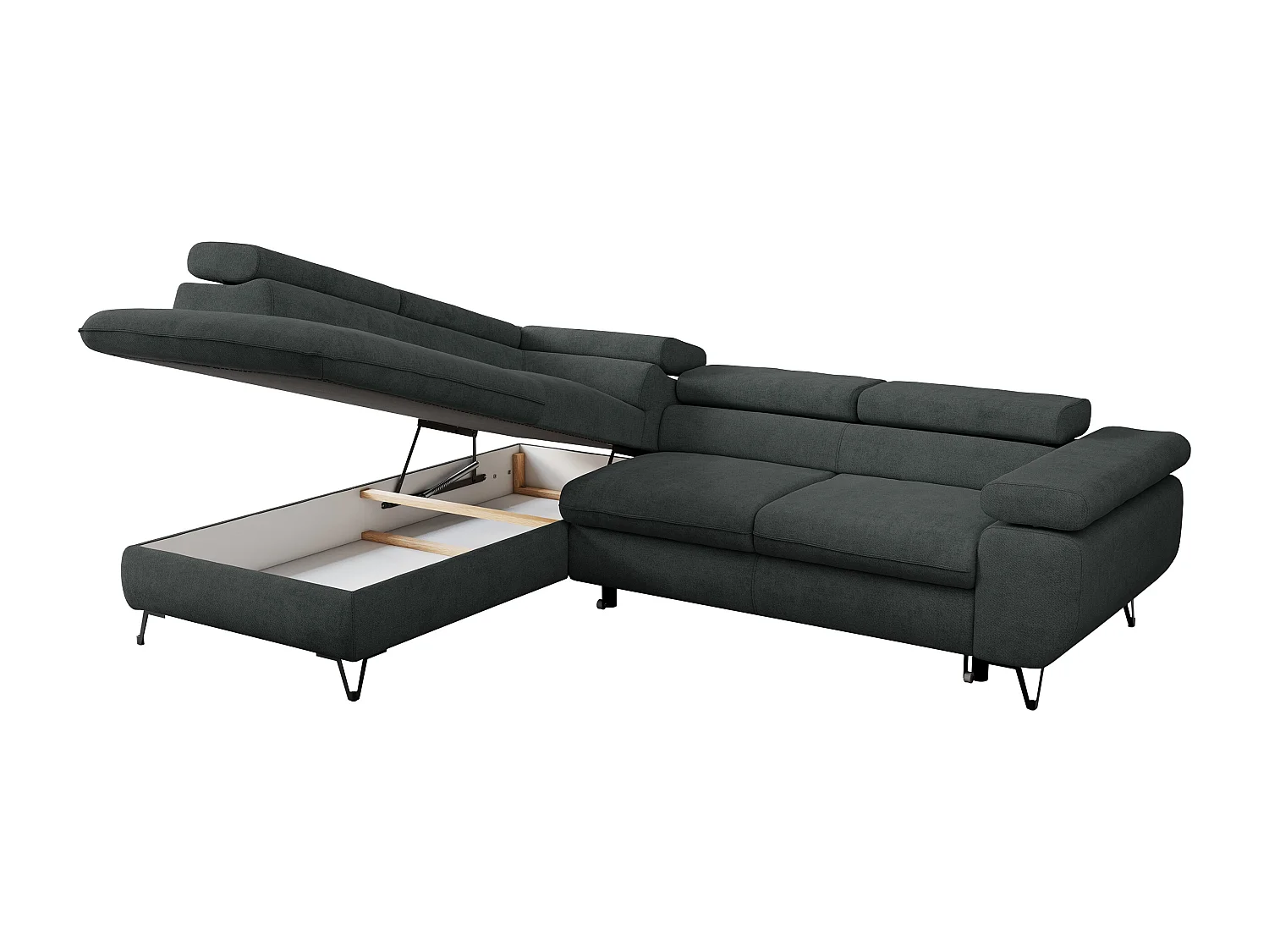 Ecksofa PEDRO - L-Form mit Schlaffunktion 200x125 cm, verstellbaren Kopfstützen - Dunkelgrau Stukture - Ecke Links