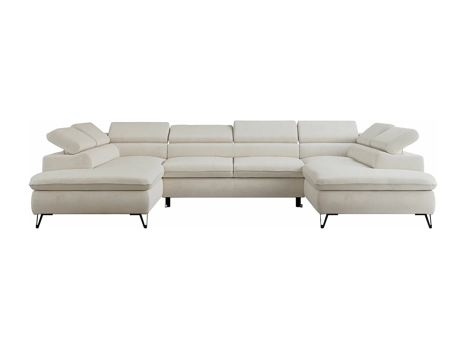 Ecksofa PEDRO U - XXL U-förmige Ecke, schlaffunktion und Bettkästen - Creme Velvet