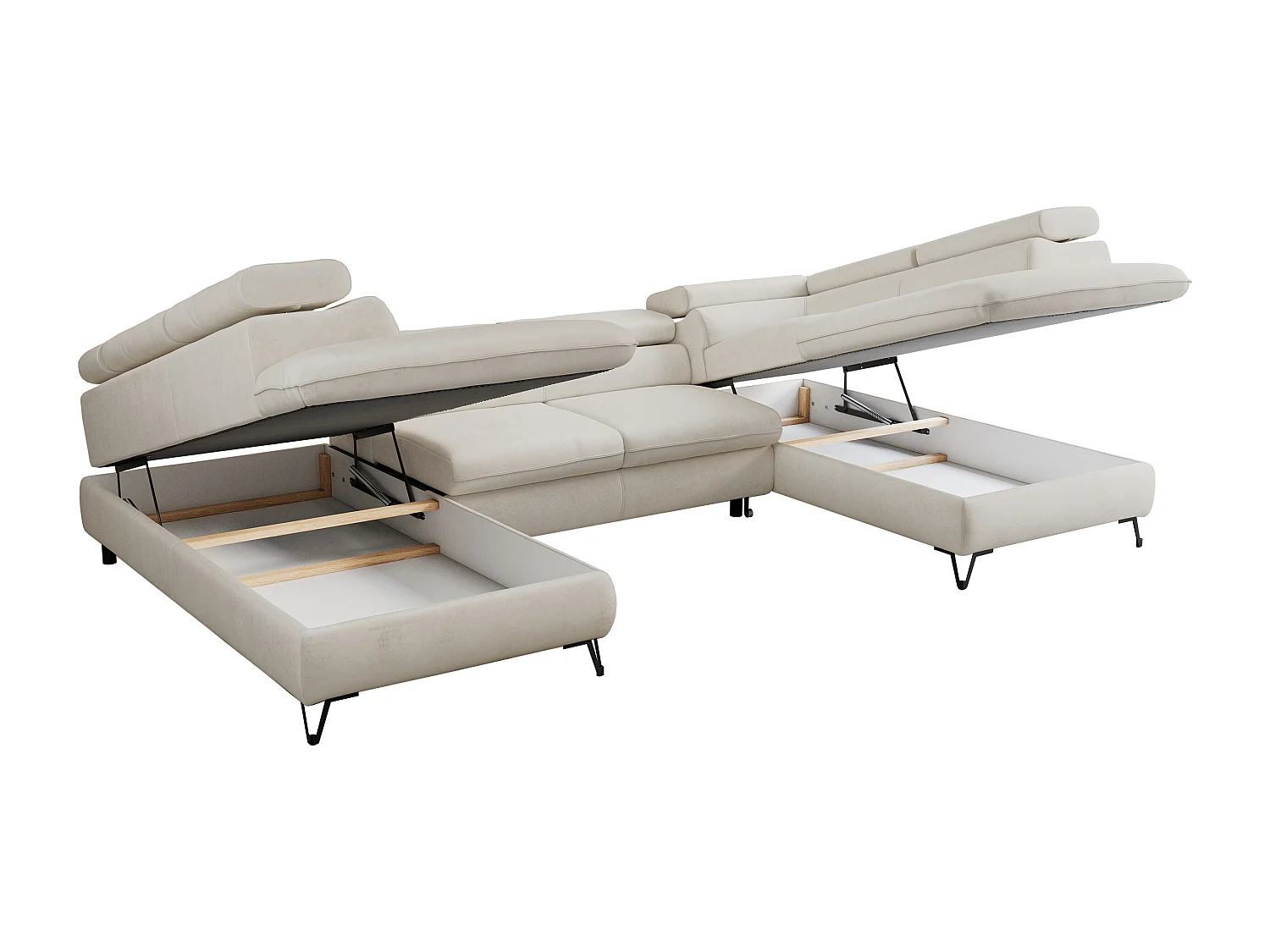 Ecksofa PEDRO U - XXL U-förmige Ecke, schlaffunktion und Bettkästen - Creme Velvet