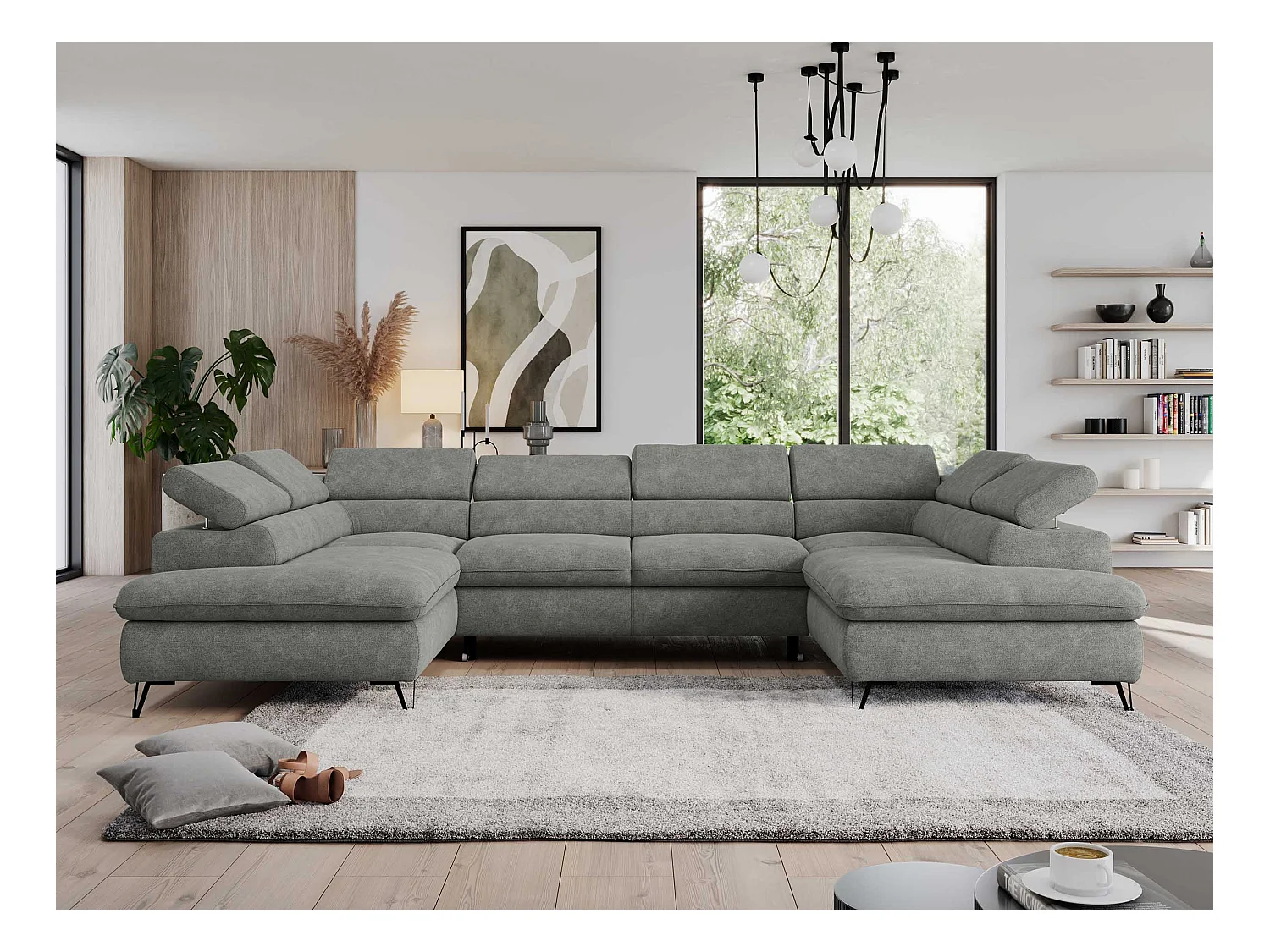 Ecksofa PEDRO U - XXL U-förmige Ecke, schlaffunktion und Bettkästen - Grau Stukture