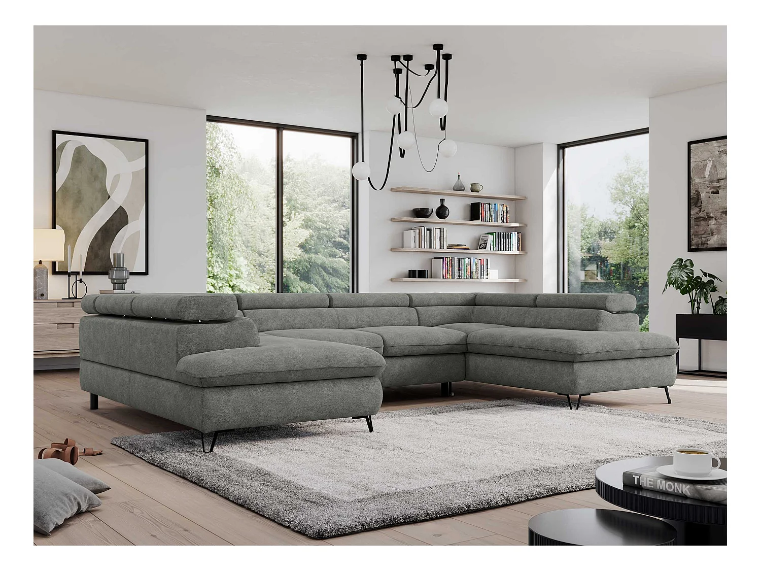 Ecksofa PEDRO U - XXL U-förmige Ecke, schlaffunktion und Bettkästen - Grau Stukture