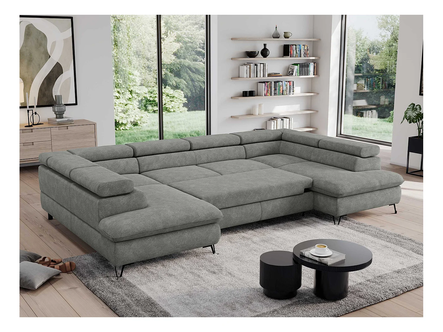 Ecksofa PEDRO U - XXL U-förmige Ecke, schlaffunktion und Bettkästen - Grau Stukture