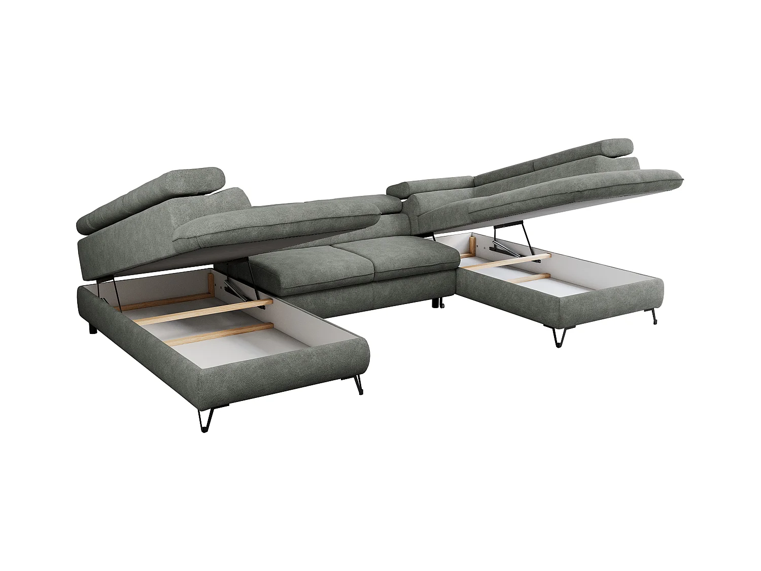 Ecksofa PEDRO U - XXL U-förmige Ecke, schlaffunktion und Bettkästen - Grau Stukture