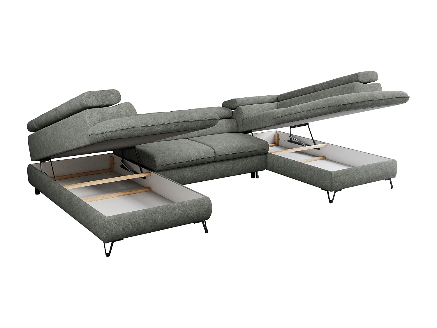 Ecksofa PEDRO U - XXL U-förmige Ecke, schlaffunktion und Bettkästen - Grau Stukture