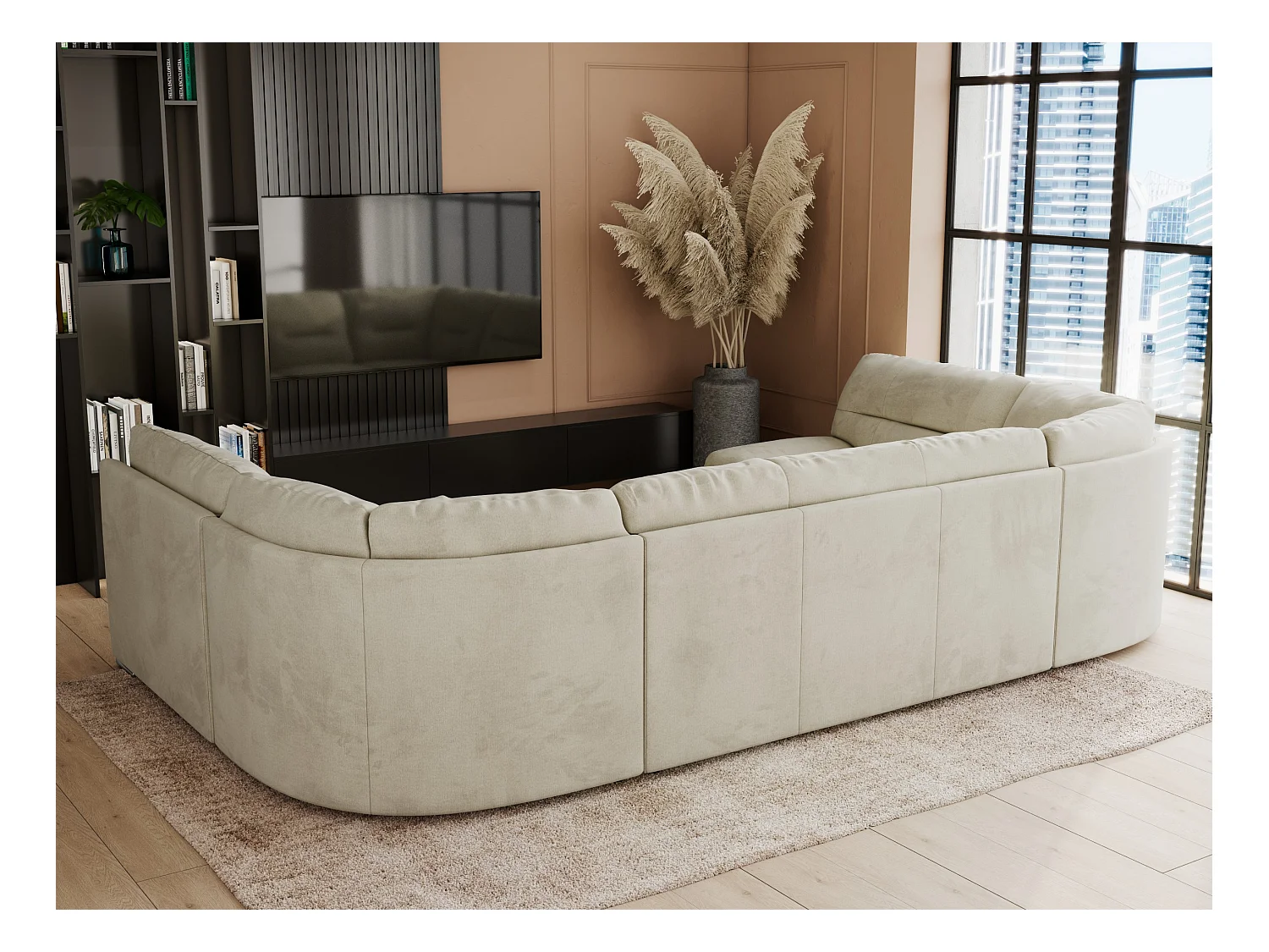 Ecksofa COMODO U, Große Wohnlandschaft, mit Schlaffunktion - Beige Velvet