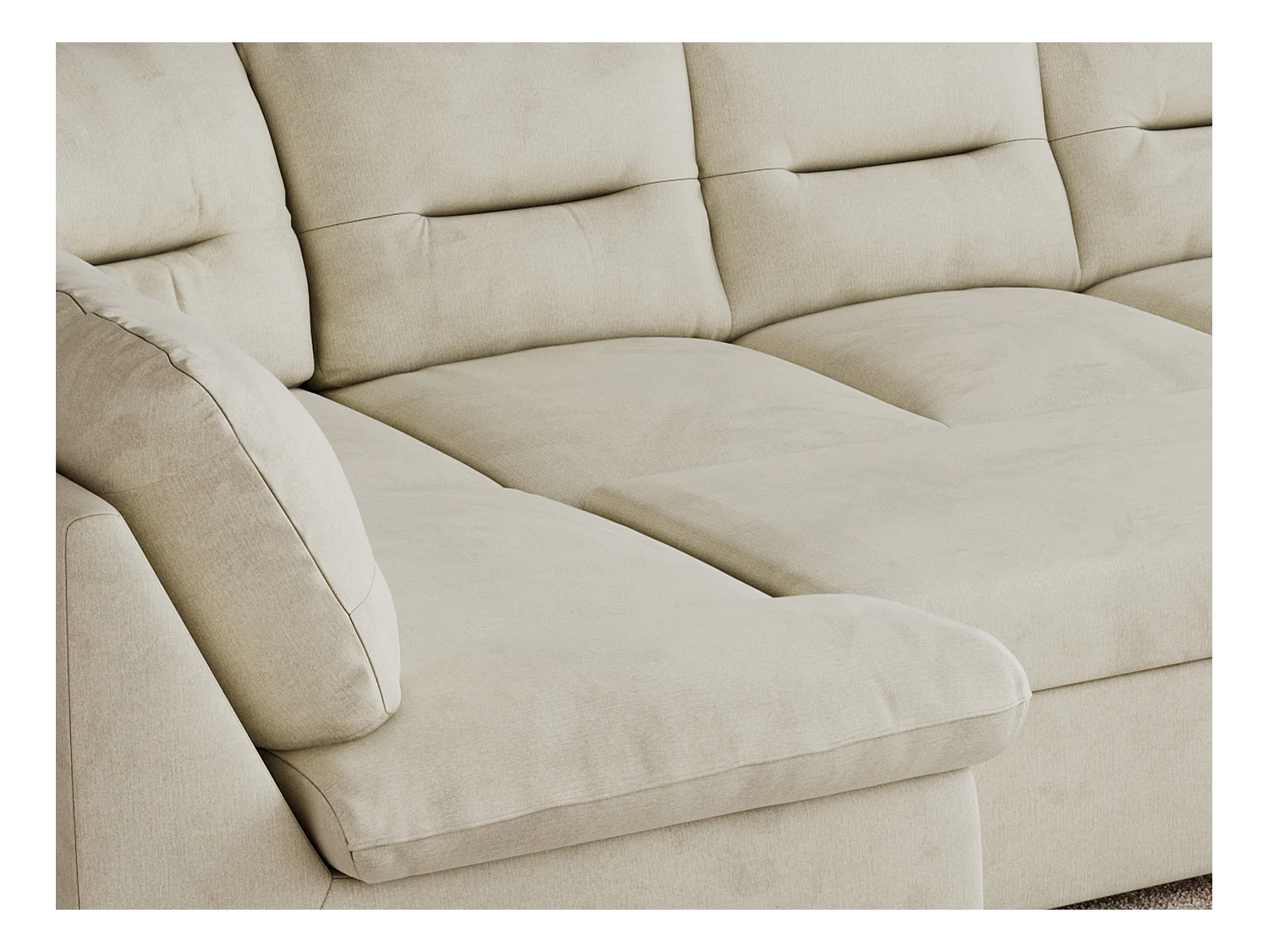 Ecksofa COMODO U, Große Wohnlandschaft, mit Schlaffunktion - Beige Velvet