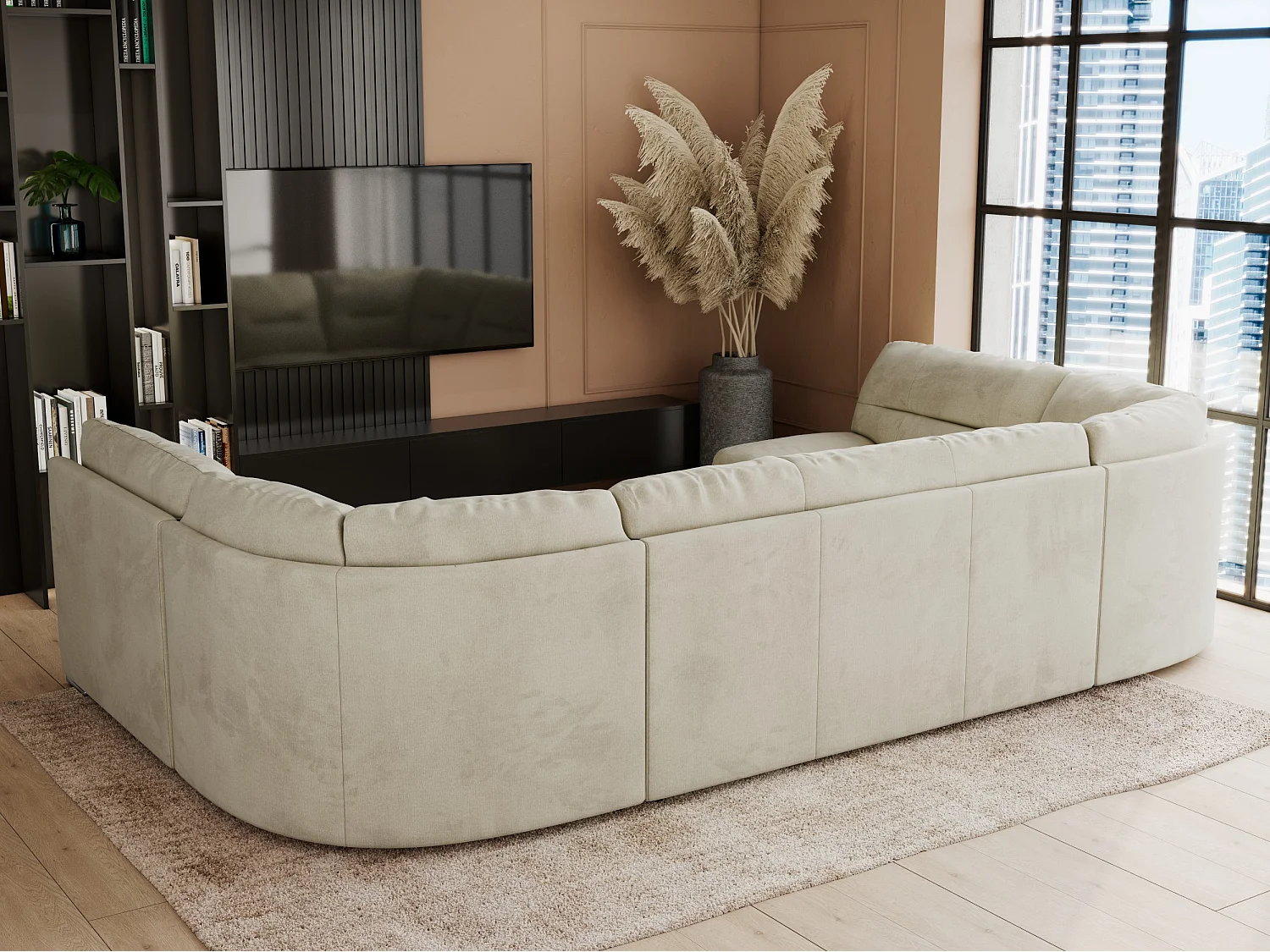 Ecksofa COMODO U, Große Wohnlandschaft, mit Schlaffunktion - Beige Velvet