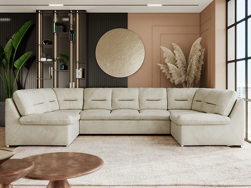 Ecksofa COMODO U, Große Wohnlandschaft, mit Schlaffunktion - Beige Velvet