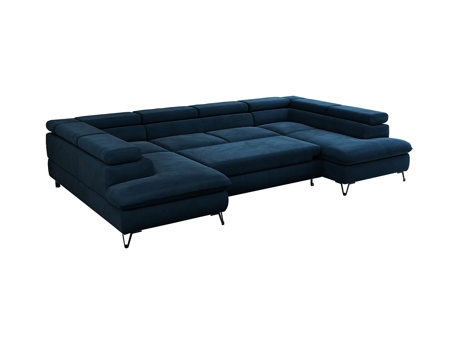 Ecksofa PETER U - schlaffunktion und Bettkästen, verstellbare Kopfstützen - Dunkelblau Velvet