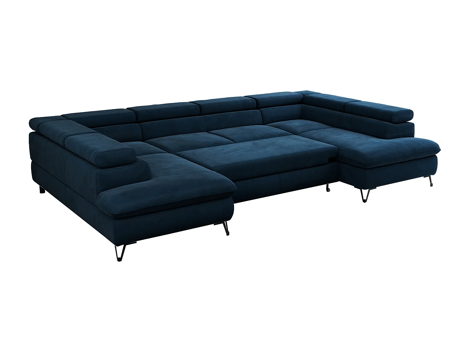 Ecksofa PETER U - schlaffunktion und Bettkästen, verstellbare Kopfstützen - Dunkelblau Velvet