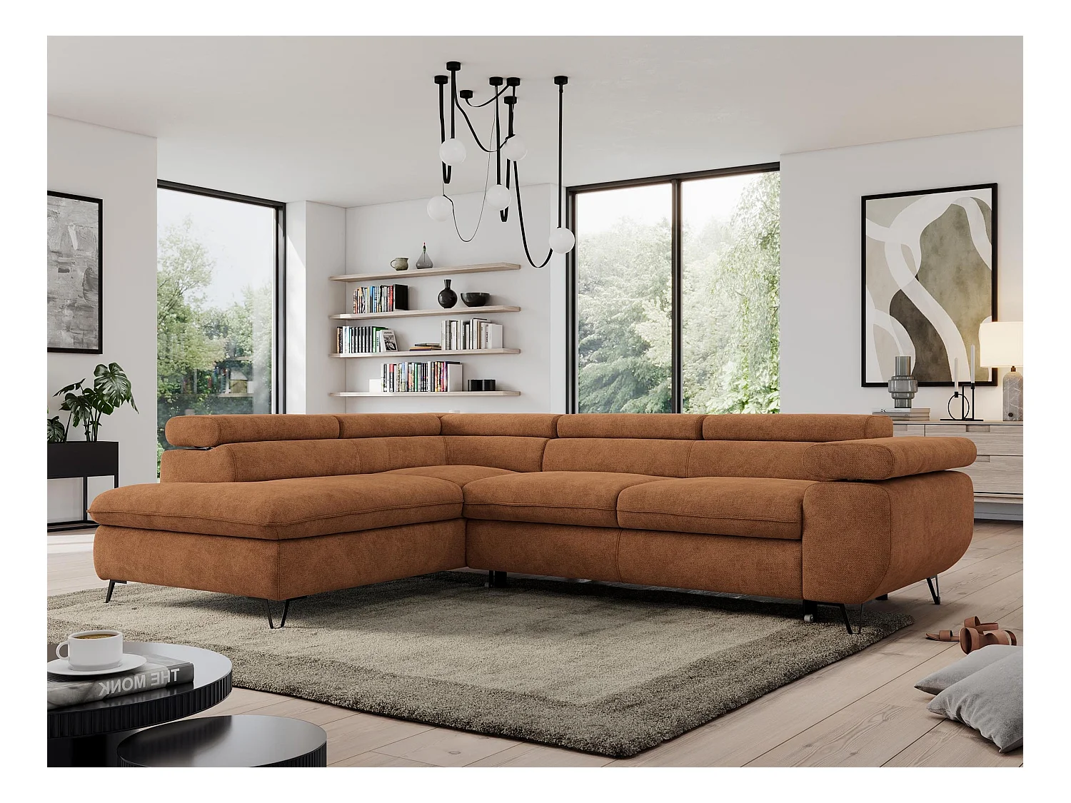 Ecksofa PEDRO - L-Form mit Schlaffunktion 200x125 cm, verstellbaren Kopfstützen - Orange Stukture - Ecke Links