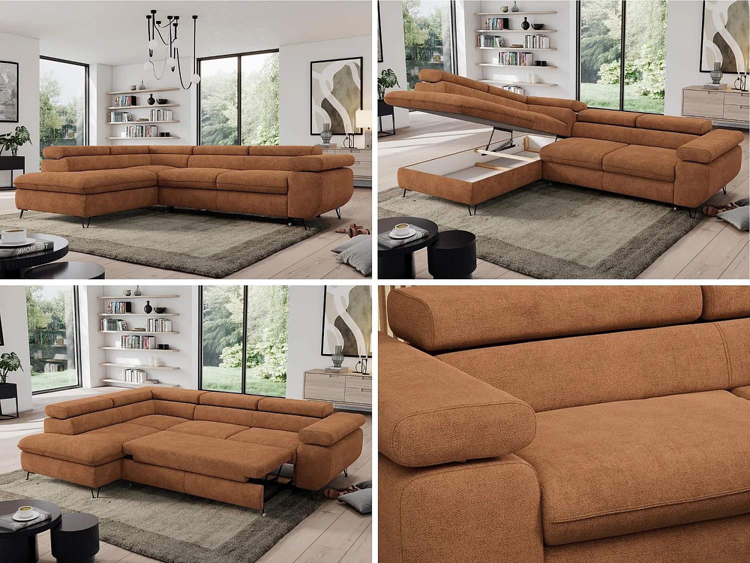 Ecksofa PEDRO - L-Form mit Schlaffunktion 200x125 cm, verstellbaren Kopfstützen - Orange Stukture - Ecke Links