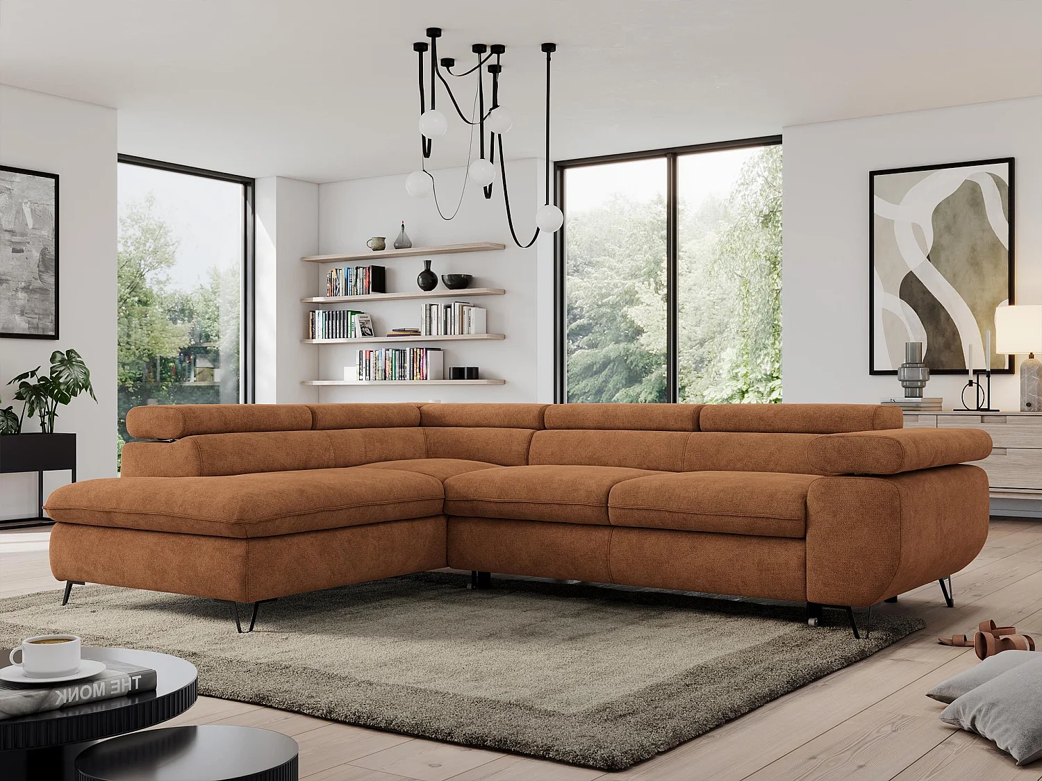 Ecksofa PEDRO - L-Form mit Schlaffunktion 200x125 cm, verstellbaren Kopfstützen - Orange Stukture - Ecke Links