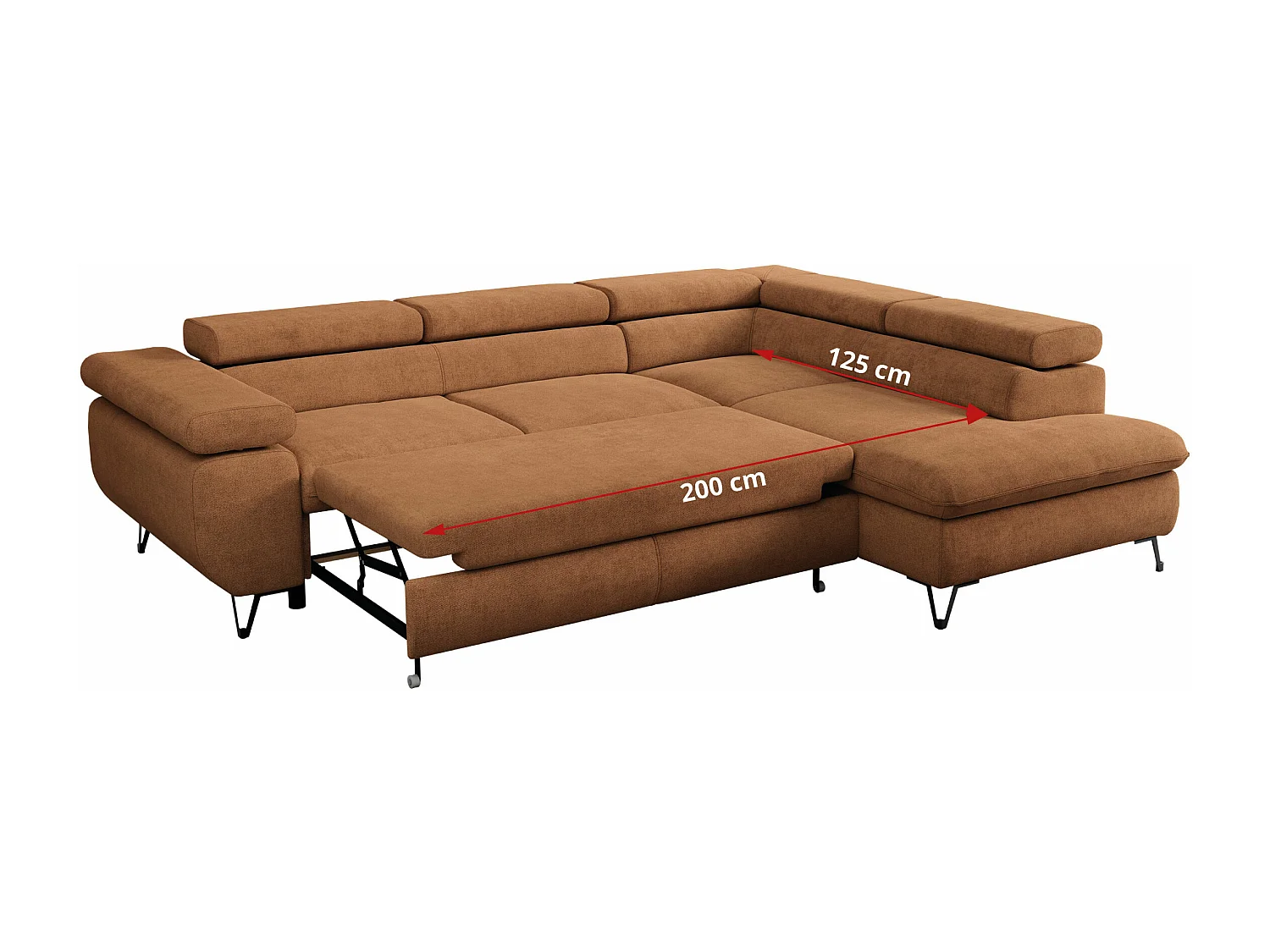 Ecksofa PEDRO - L-Form mit Schlaffunktion 200x125 cm, verstellbaren Kopfstützen - Orange Stukture - Ecke Links