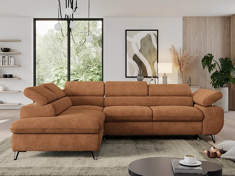 Ecksofa PEDRO - L-Form mit Schlaffunktion 200x125 cm, verstellbaren Kopfstützen - Orange Stukture - Ecke Links