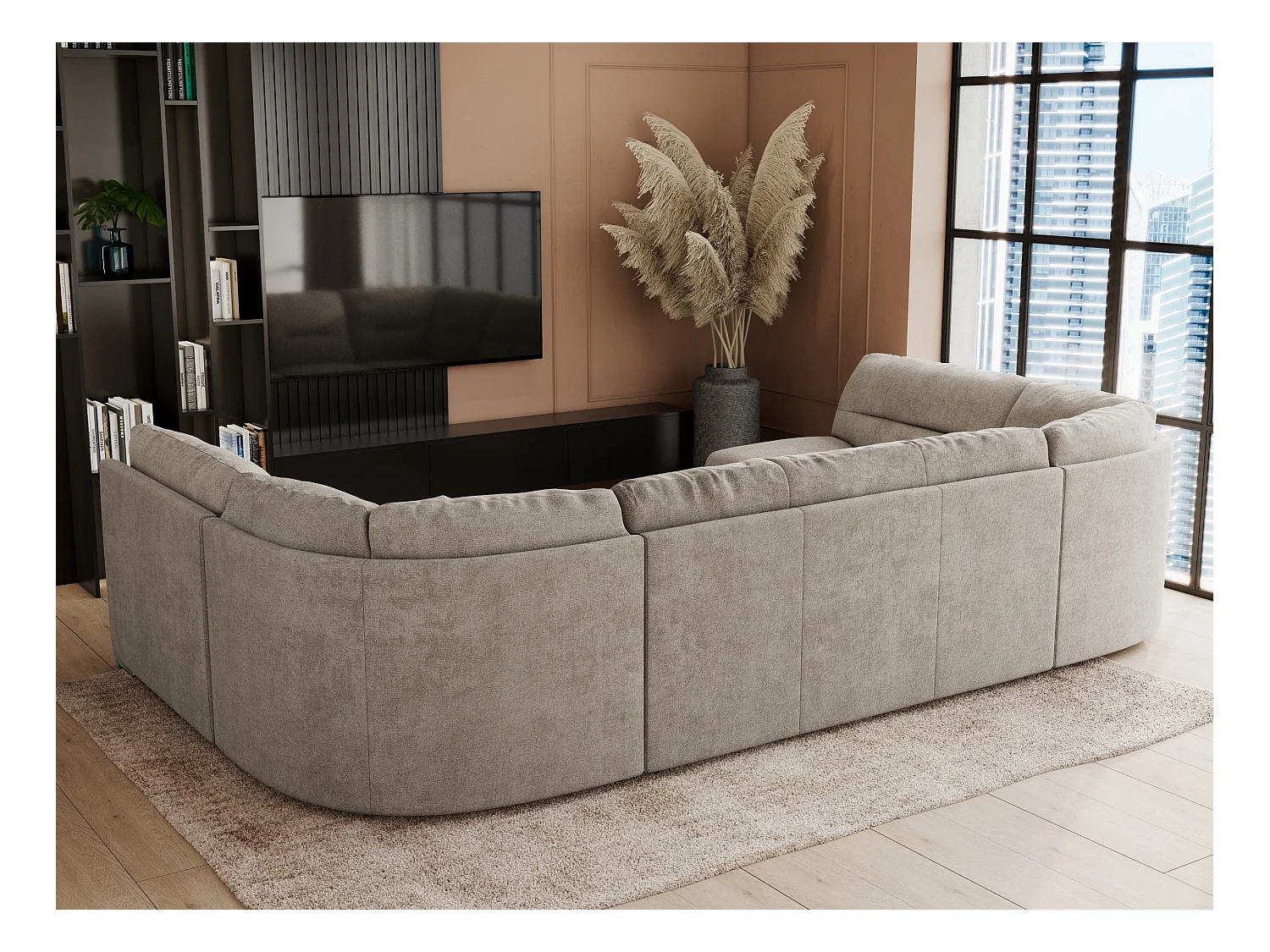 Ecksofa COMODO U, Große Wohnlandschaft, mit Schlaffunktion - Beige Stukture