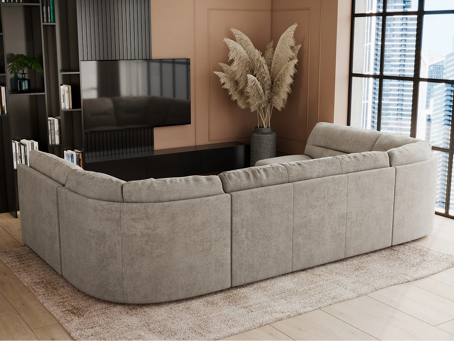 Ecksofa COMODO U, Große Wohnlandschaft, mit Schlaffunktion - Beige Stukture