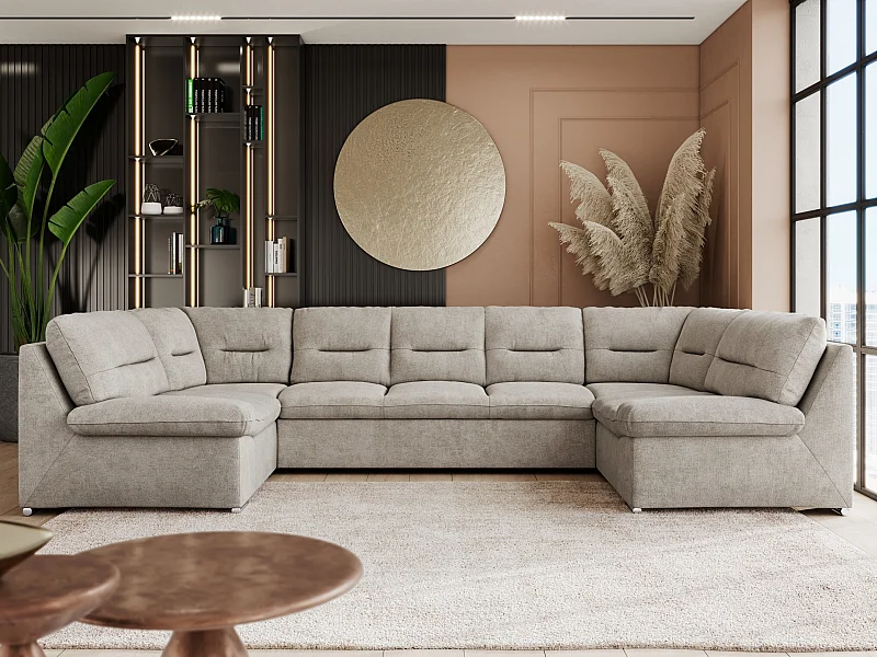 Ecksofa COMODO U, Große Wohnlandschaft, mit Schlaffunktion - Beige Stukture