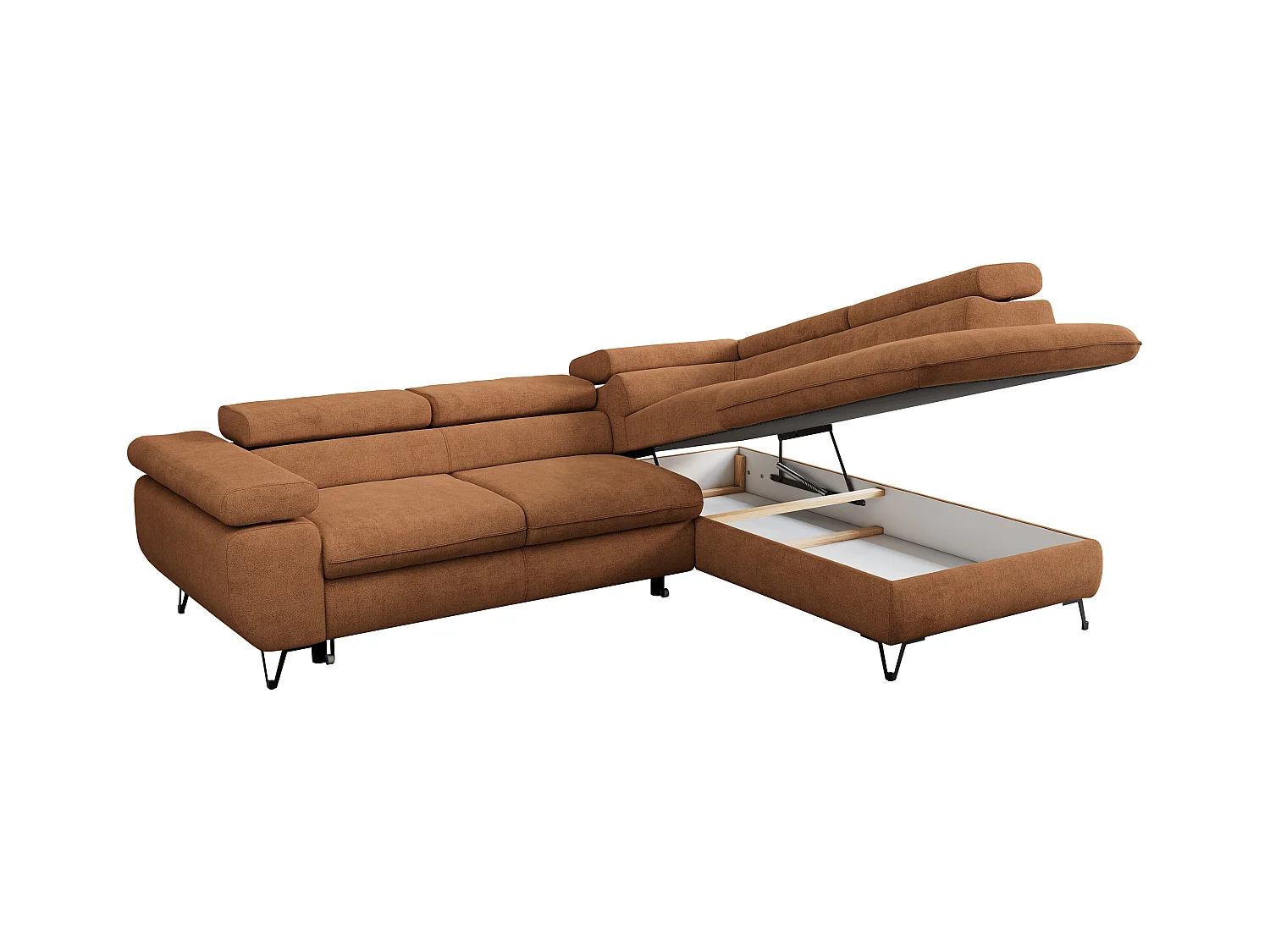 Ecksofa PEDRO - L-Form mit Schlaffunktion 200x125 cm, verstellbaren Kopfstützen - Orange Stukture - Ecke Rechts