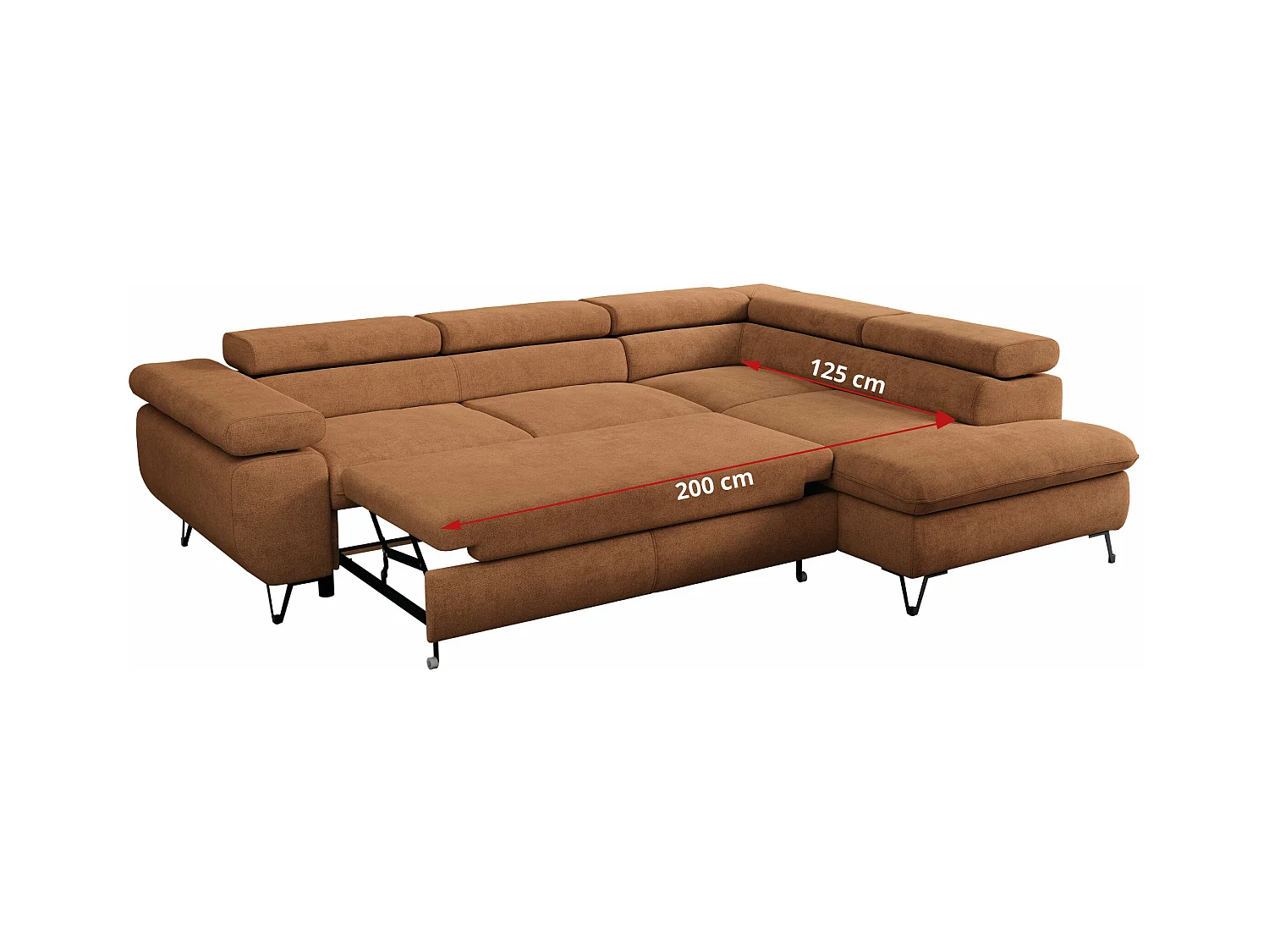 Ecksofa PEDRO - L-Form mit Schlaffunktion 200x125 cm, verstellbaren Kopfstützen - Orange Stukture - Ecke Rechts