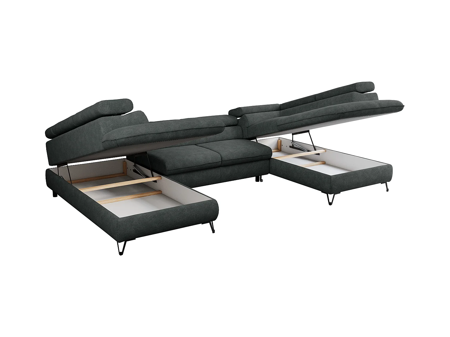 Ecksofa PEDRO U - XXL U-förmige Ecke, schlaffunktion und Bettkästen - Dunkelgrau Stukture