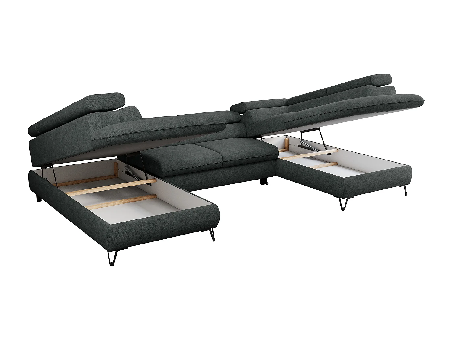 Ecksofa PEDRO U - XXL U-förmige Ecke, schlaffunktion und Bettkästen - Dunkelgrau Stukture