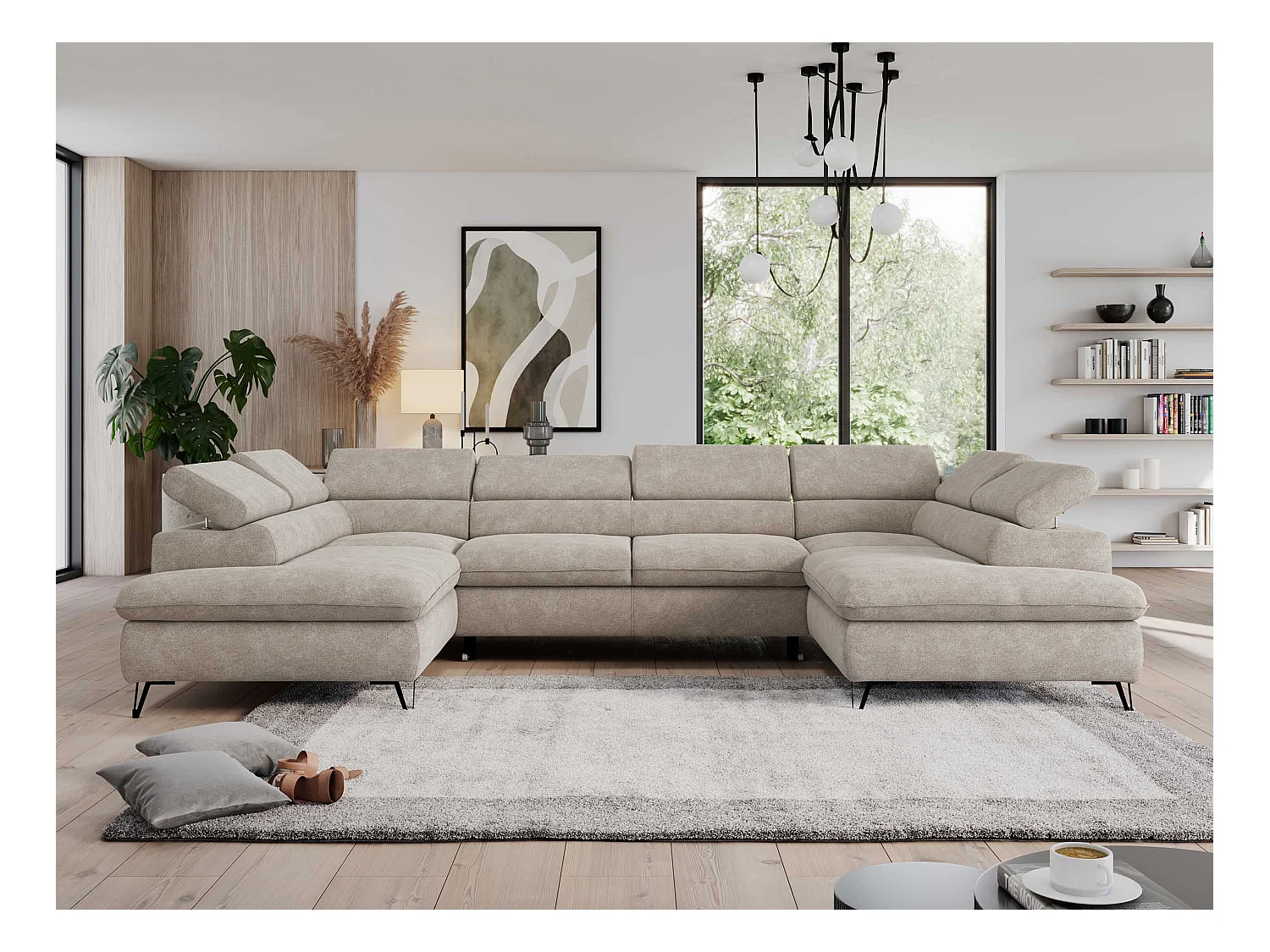 Ecksofa PEDRO U - XXL U-förmige Ecke, schlaffunktion und Bettkästen - Beige Stukture