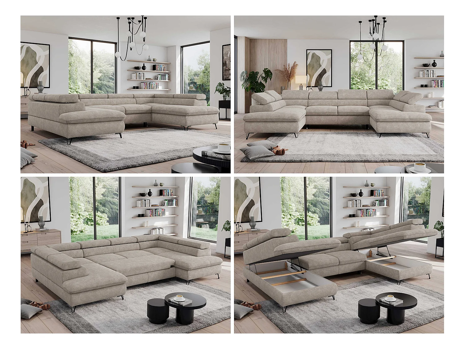 Ecksofa PEDRO U - XXL U-förmige Ecke, schlaffunktion und Bettkästen - Beige Stukture