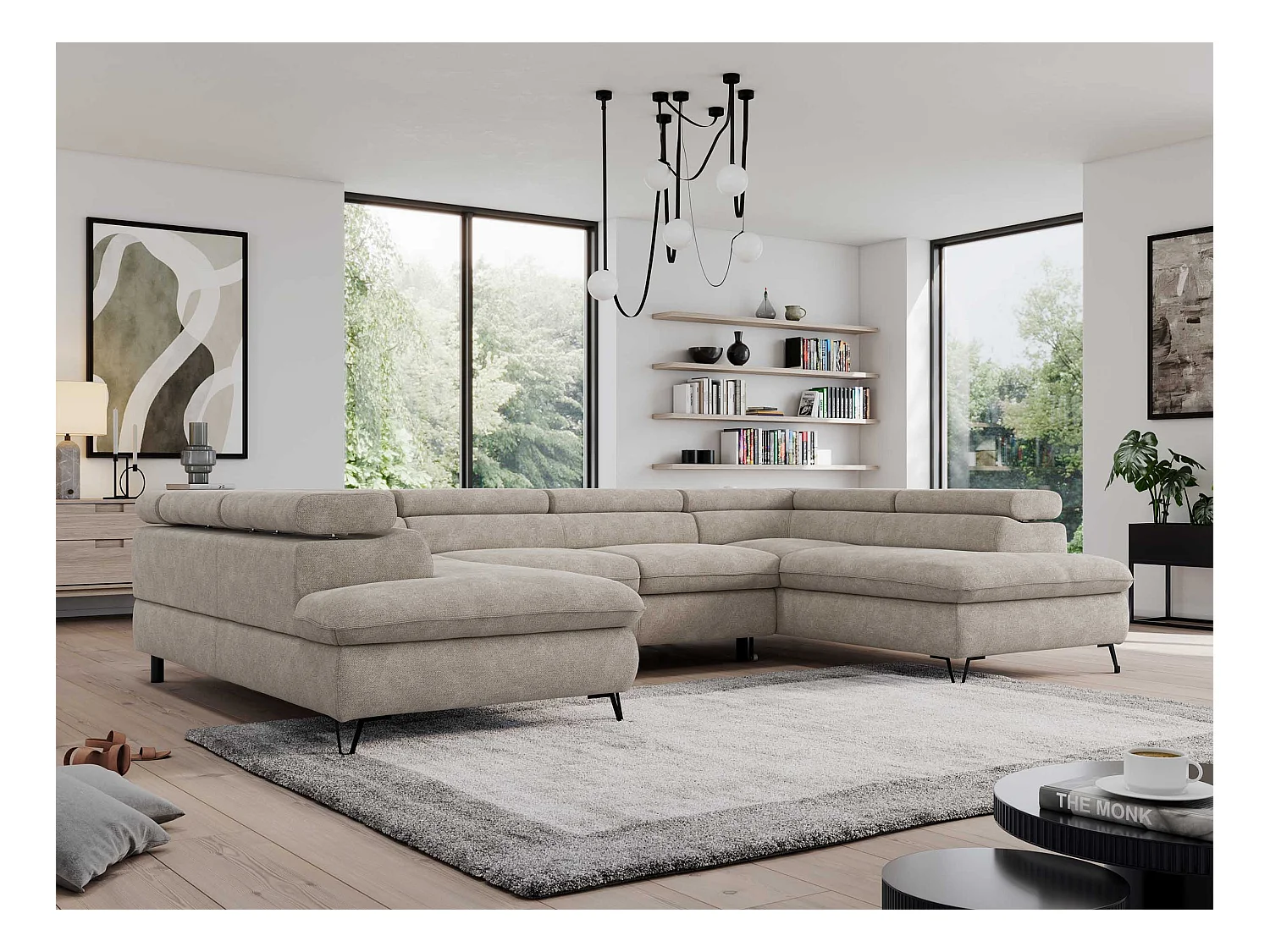Ecksofa PEDRO U - XXL U-förmige Ecke, schlaffunktion und Bettkästen - Beige Stukture
