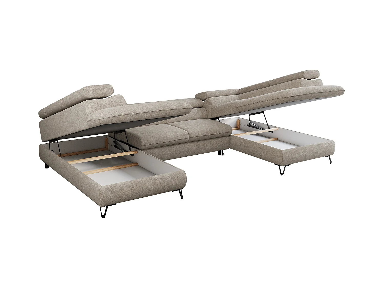 Ecksofa PEDRO U - XXL U-förmige Ecke, schlaffunktion und Bettkästen - Beige Stukture