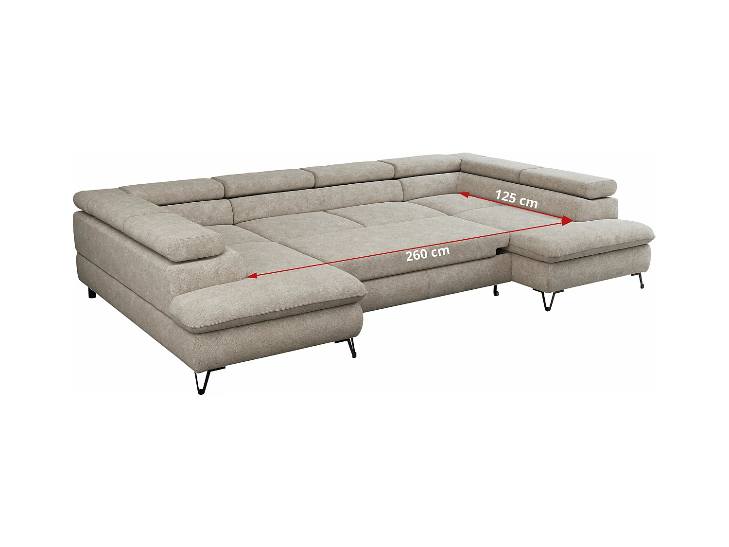 Ecksofa PEDRO U - XXL U-förmige Ecke, schlaffunktion und Bettkästen - Beige Stukture
