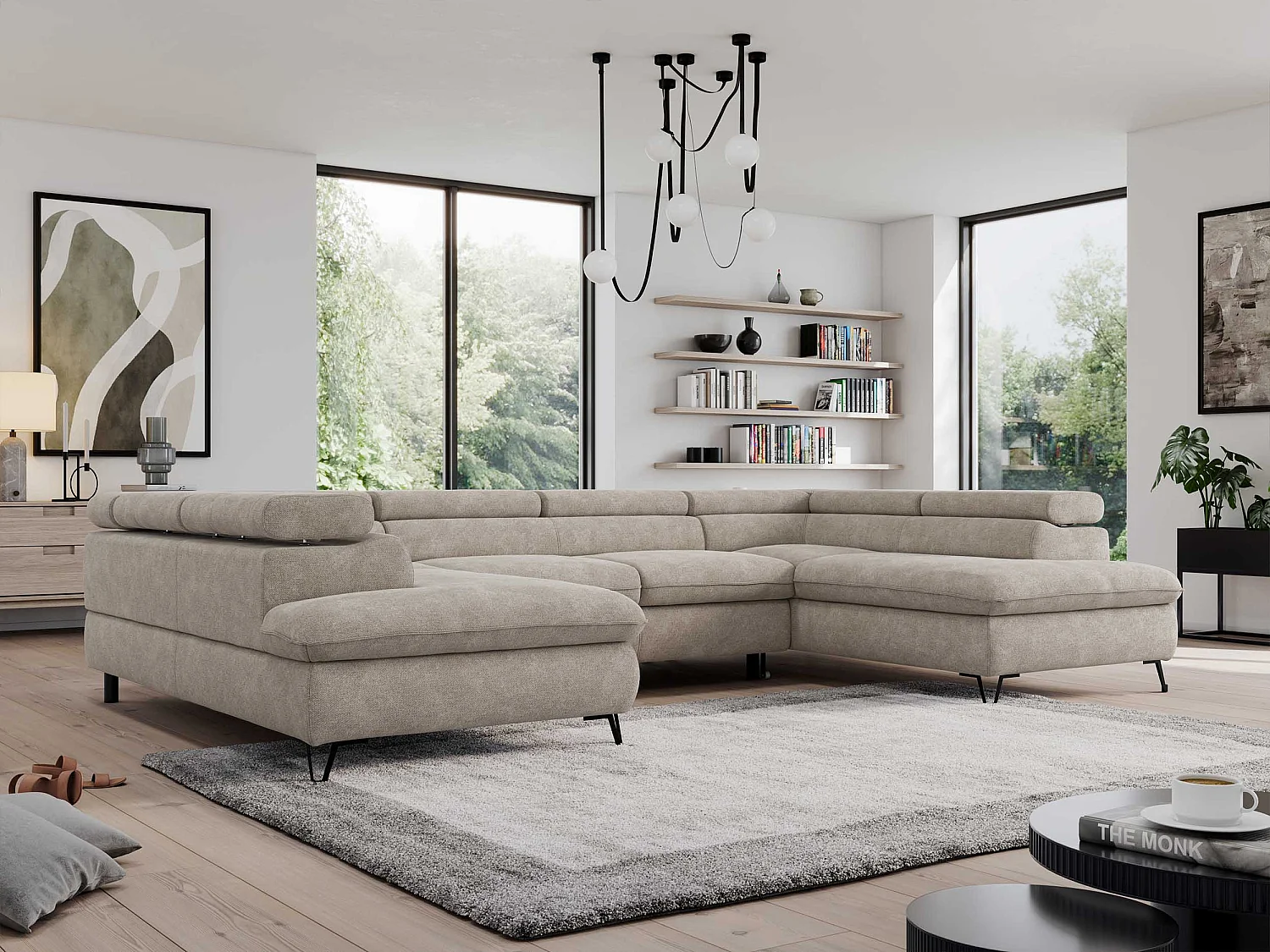Ecksofa PEDRO U - XXL U-förmige Ecke, schlaffunktion und Bettkästen - Beige Stukture