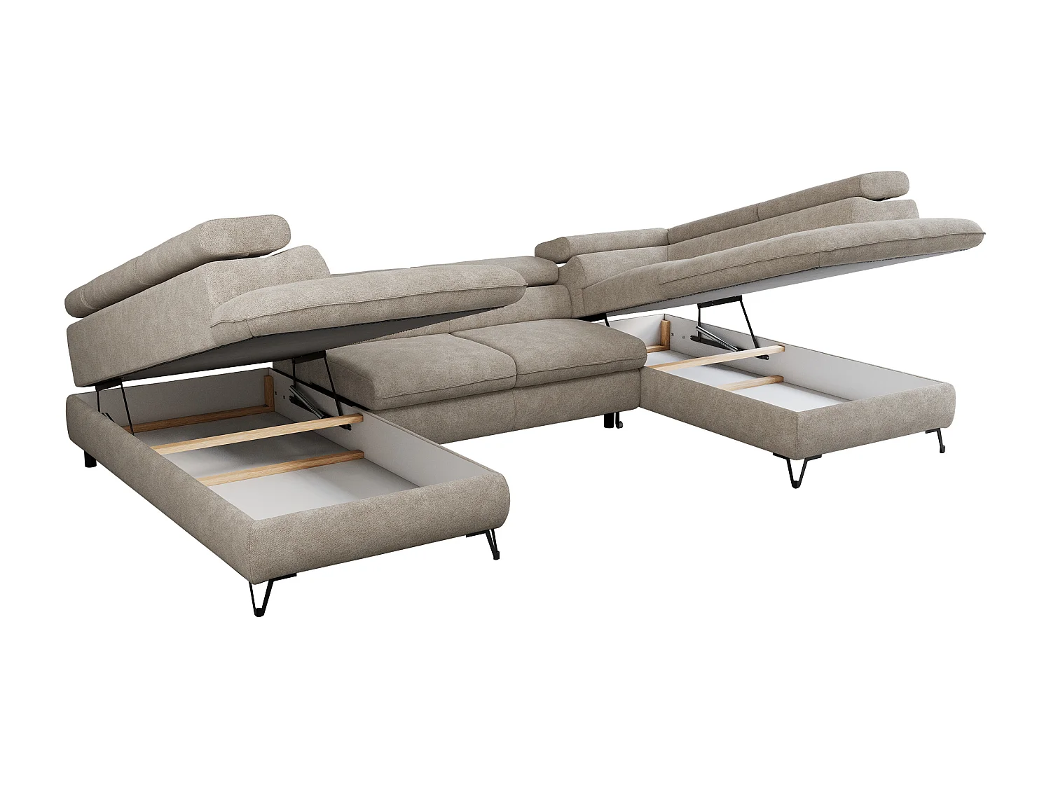 Ecksofa PEDRO U - XXL U-förmige Ecke, schlaffunktion und Bettkästen - Beige Stukture