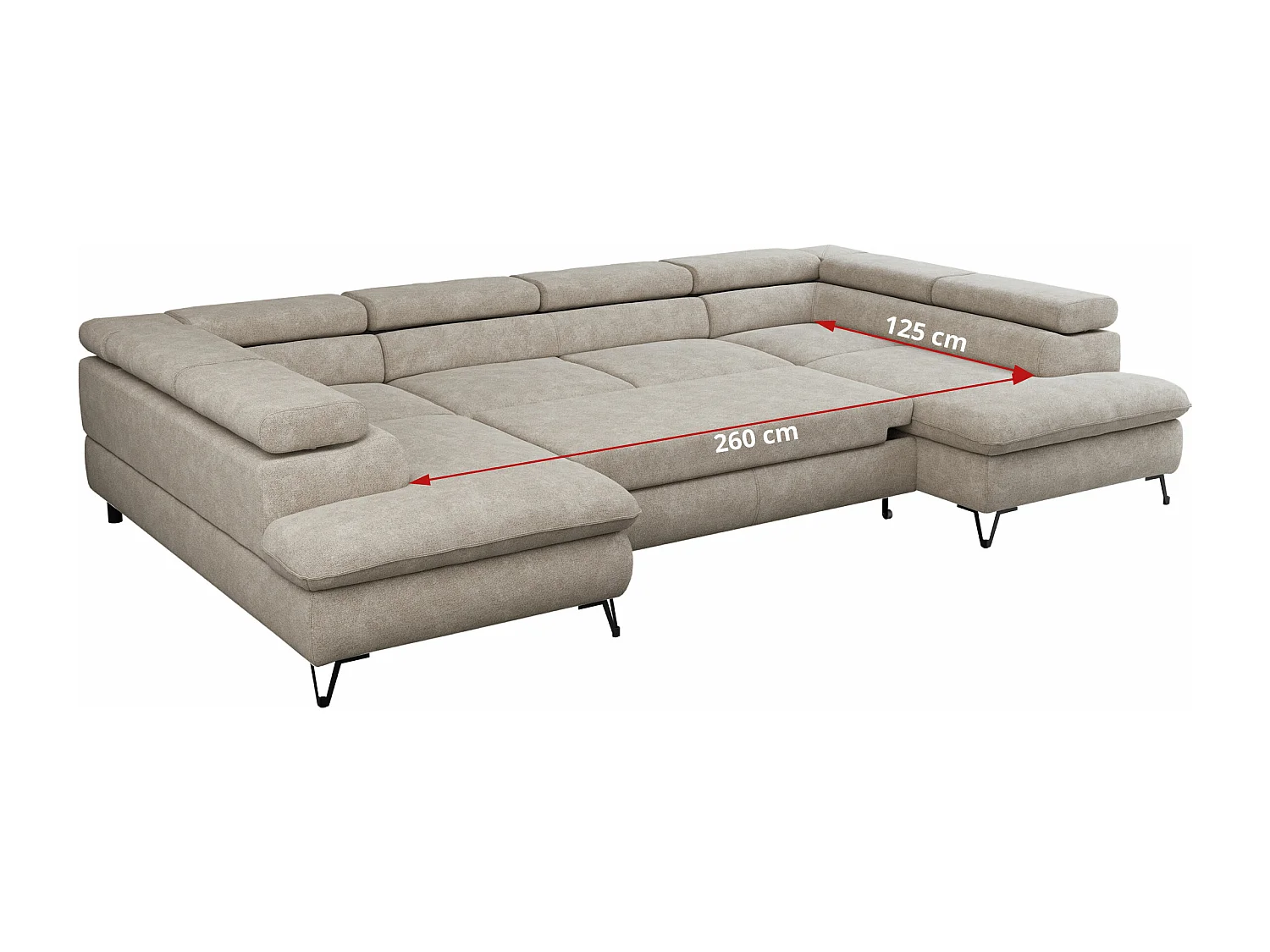 Ecksofa PEDRO U - XXL U-förmige Ecke, schlaffunktion und Bettkästen - Beige Stukture