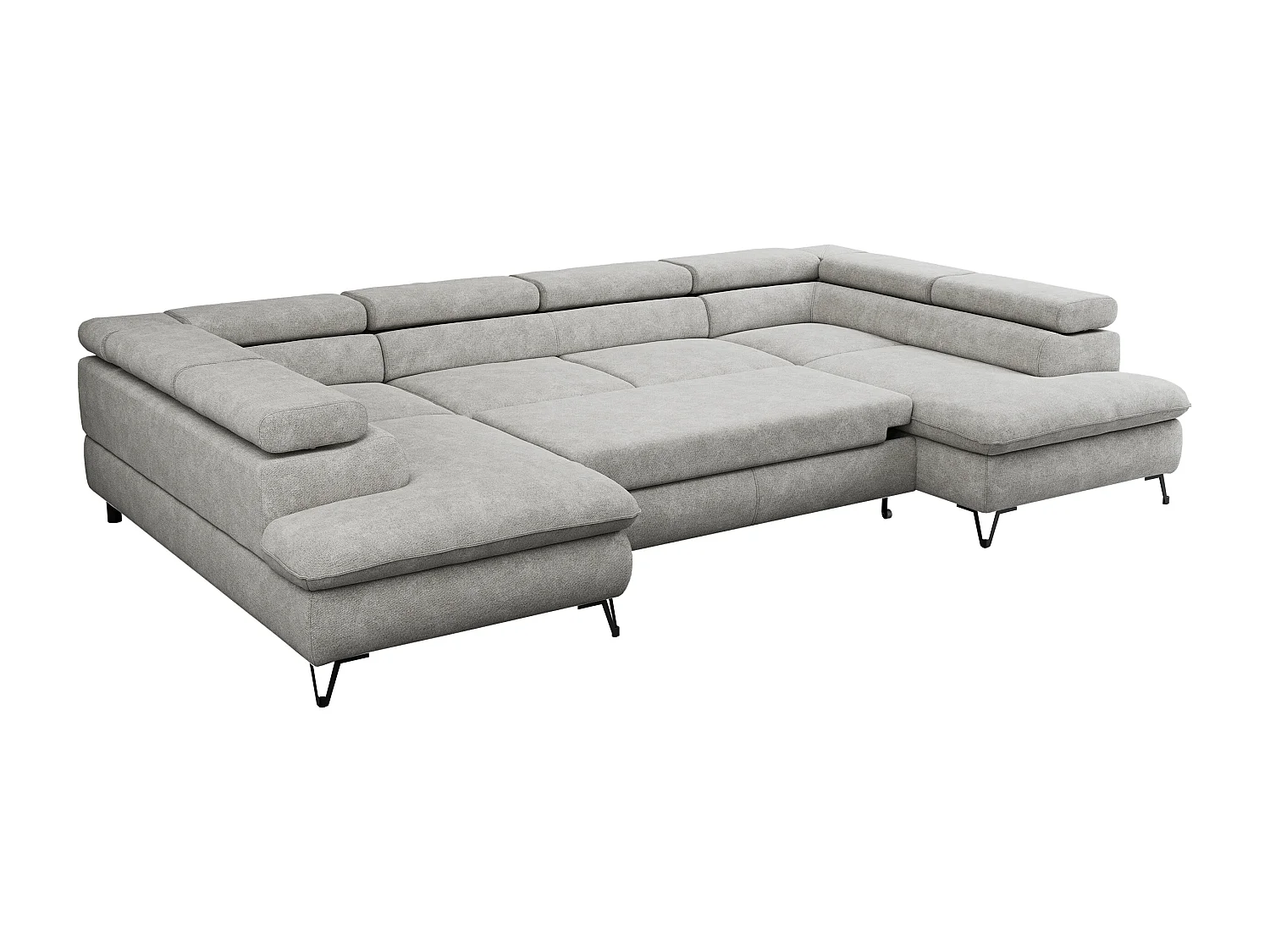 Ecksofa PETER U - schlaffunktion und Bettkästen, verstellbare Kopfstützen - Hellgrau Stukture