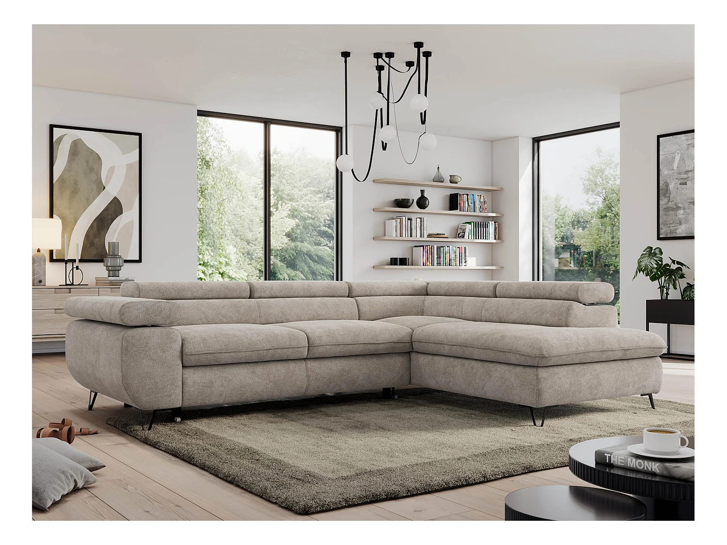 Ecksofa PEDRO - L-Form mit Schlaffunktion 200x125 cm, verstellbaren Kopfstützen - Beige Stukture - Ecke Rechts