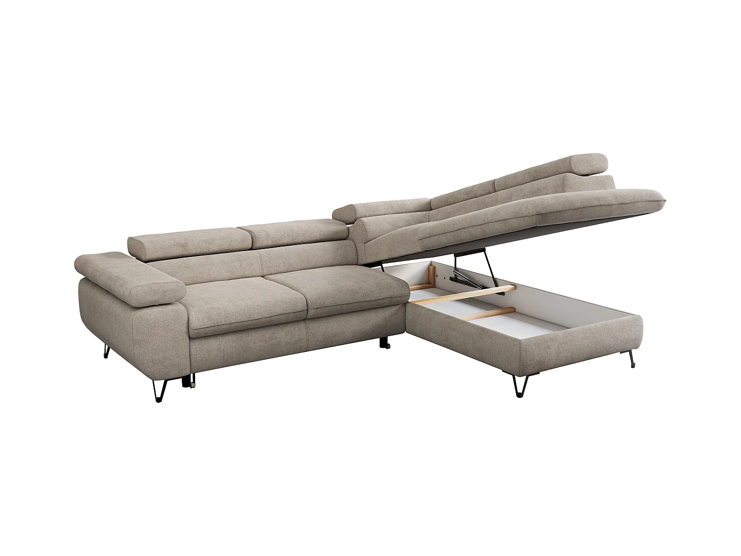 Ecksofa PEDRO - L-Form mit Schlaffunktion 200x125 cm, verstellbaren Kopfstützen - Beige Stukture - Ecke Rechts