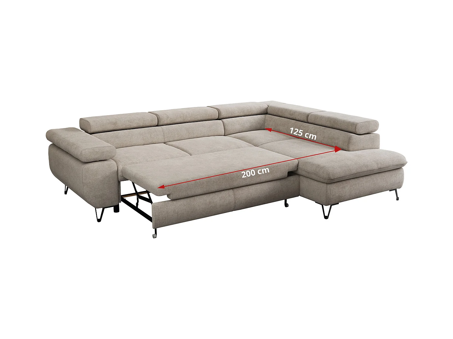 Ecksofa PEDRO - L-Form mit Schlaffunktion 200x125 cm, verstellbaren Kopfstützen - Beige Stukture - Ecke Rechts