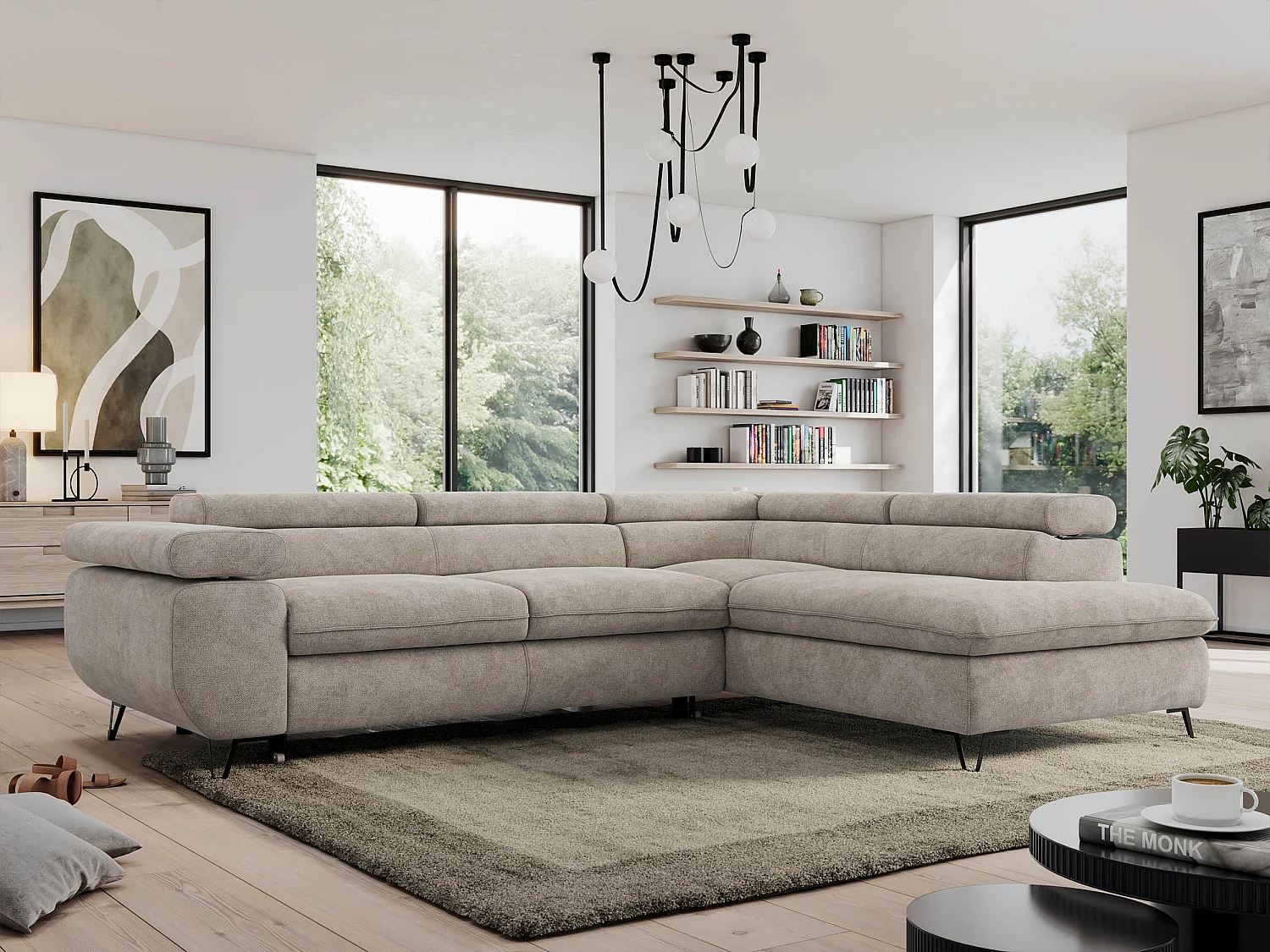 Ecksofa PEDRO - L-Form mit Schlaffunktion 200x125 cm, verstellbaren Kopfstützen - Beige Stukture - Ecke Rechts