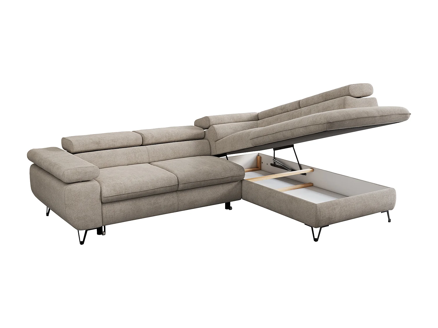 Ecksofa PEDRO - L-Form mit Schlaffunktion 200x125 cm, verstellbaren Kopfstützen - Beige Stukture - Ecke Rechts
