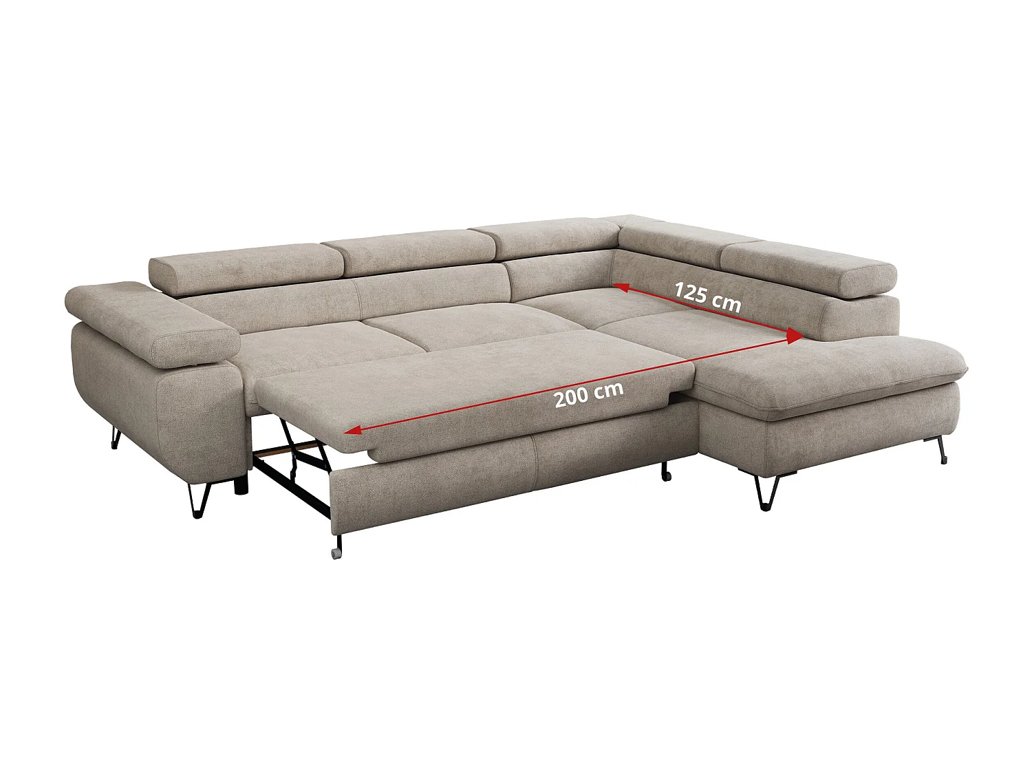 Ecksofa PEDRO - L-Form mit Schlaffunktion 200x125 cm, verstellbaren Kopfstützen - Beige Stukture - Ecke Rechts
