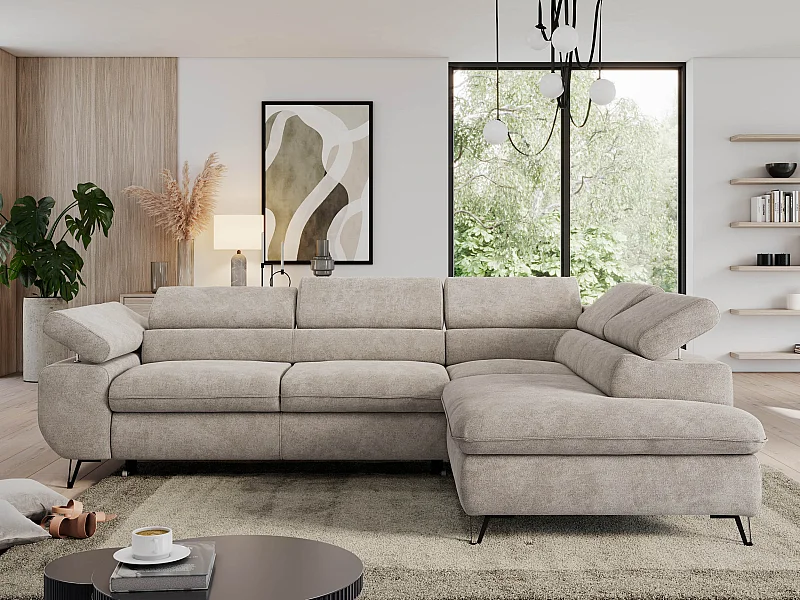 Ecksofa PEDRO - L-Form mit Schlaffunktion 200x125 cm, verstellbaren Kopfstützen - Beige Stukture - Ecke Rechts