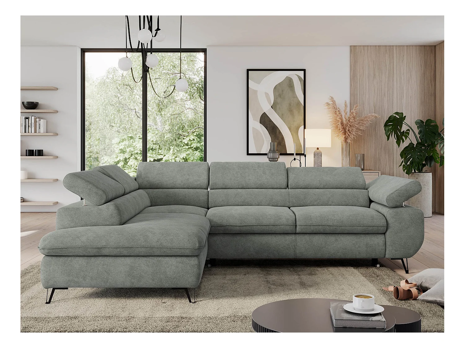 Ecksofa PEDRO - L-Form mit Schlaffunktion 200x125 cm, verstellbaren Kopfstützen - Grau Stukture - Ecke Links
