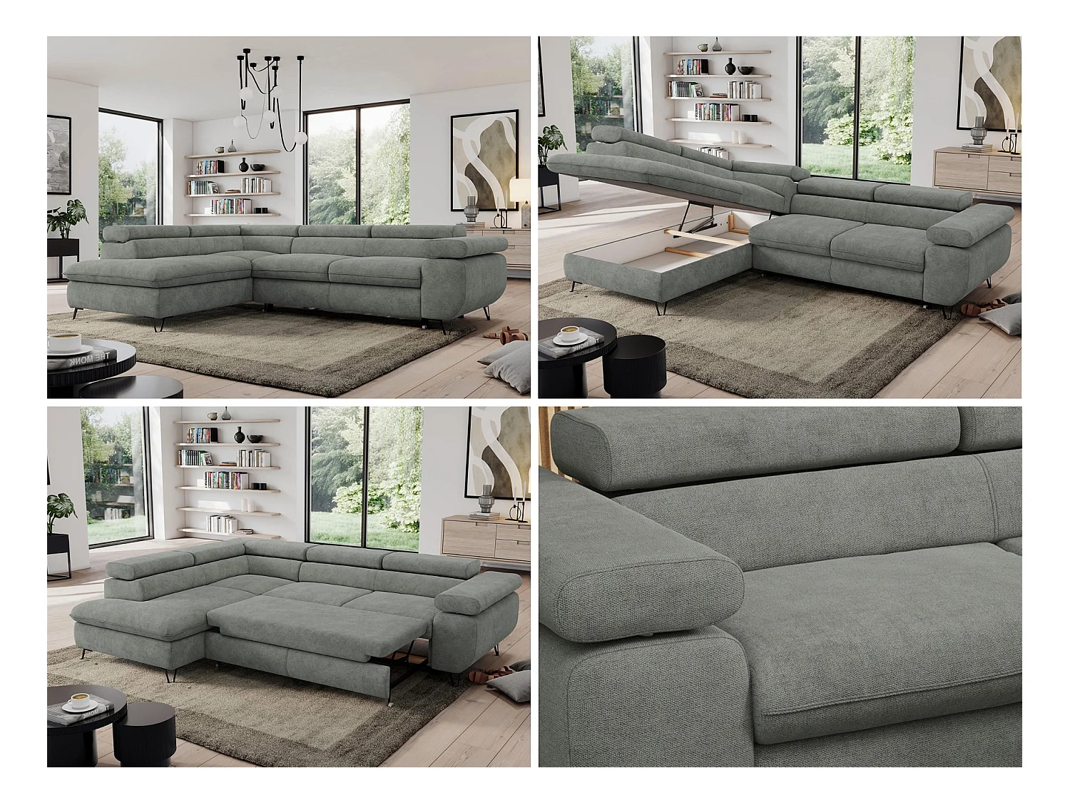 Ecksofa PEDRO - L-Form mit Schlaffunktion 200x125 cm, verstellbaren Kopfstützen - Grau Stukture - Ecke Links